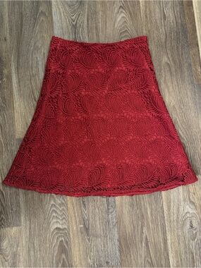 LOFT Red Lace A-Line Skirt
